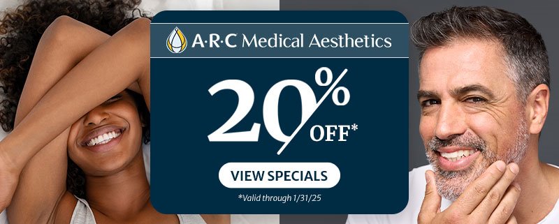 January 2025 ARC Medical Aesthetics ad - 20% Off View Specials