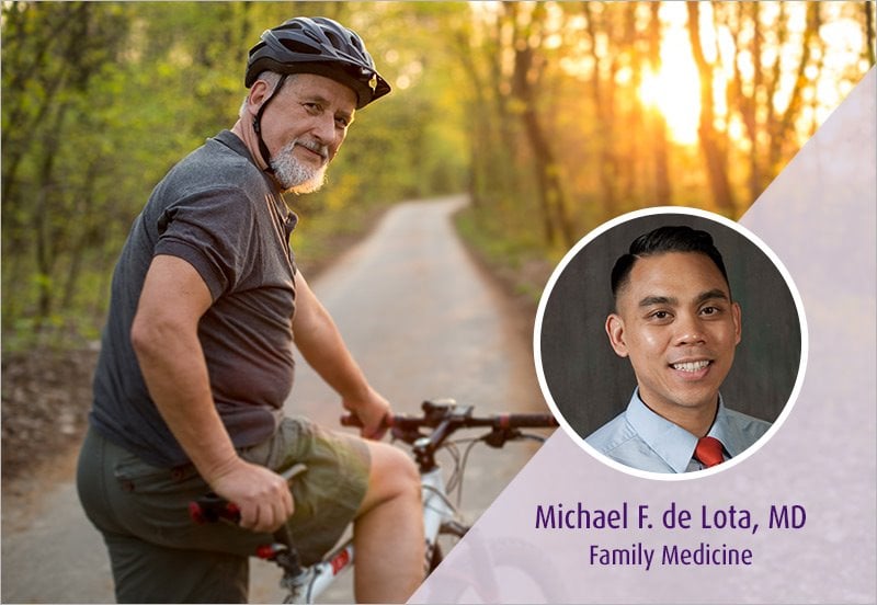 Elder man going for a bike ride after physical exam by a family medicine doctor