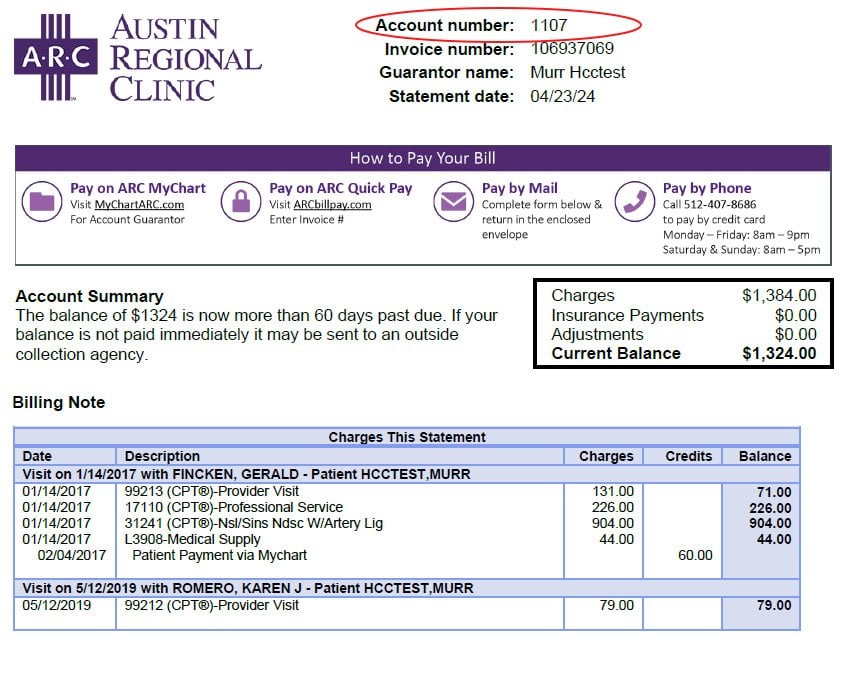 example of an new invoive from ARC